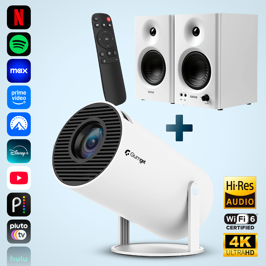 Cinéma Intelligent Portable Obtenez un Projecteur de Cinéma 4k + CADEAU : 2 Haut-Parleurs + 1 Télécommande